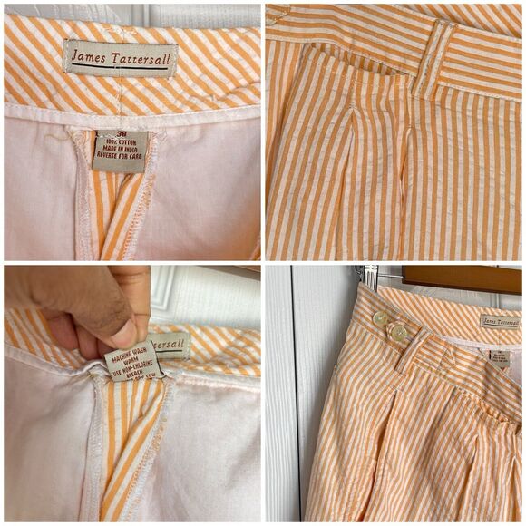 Men’s Shorts Size 38 Cotton Orange Pleated James Tattersall - Picture 8 of 16
